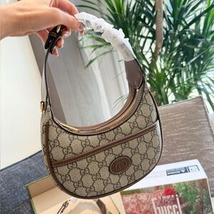 Gucci Monogram Beige and Dark Brown Shoulder Bag